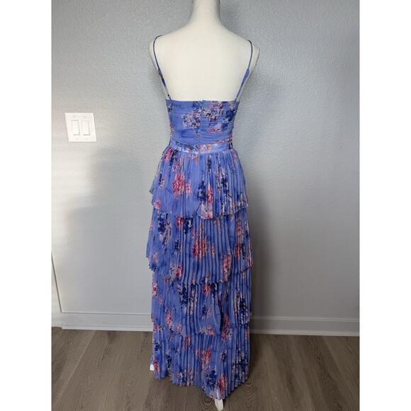 New ASTR Revolve Daytona Pleated Floral Maxi Dress Size S Small PERIWINKLE PINK - Picture 3 of 5